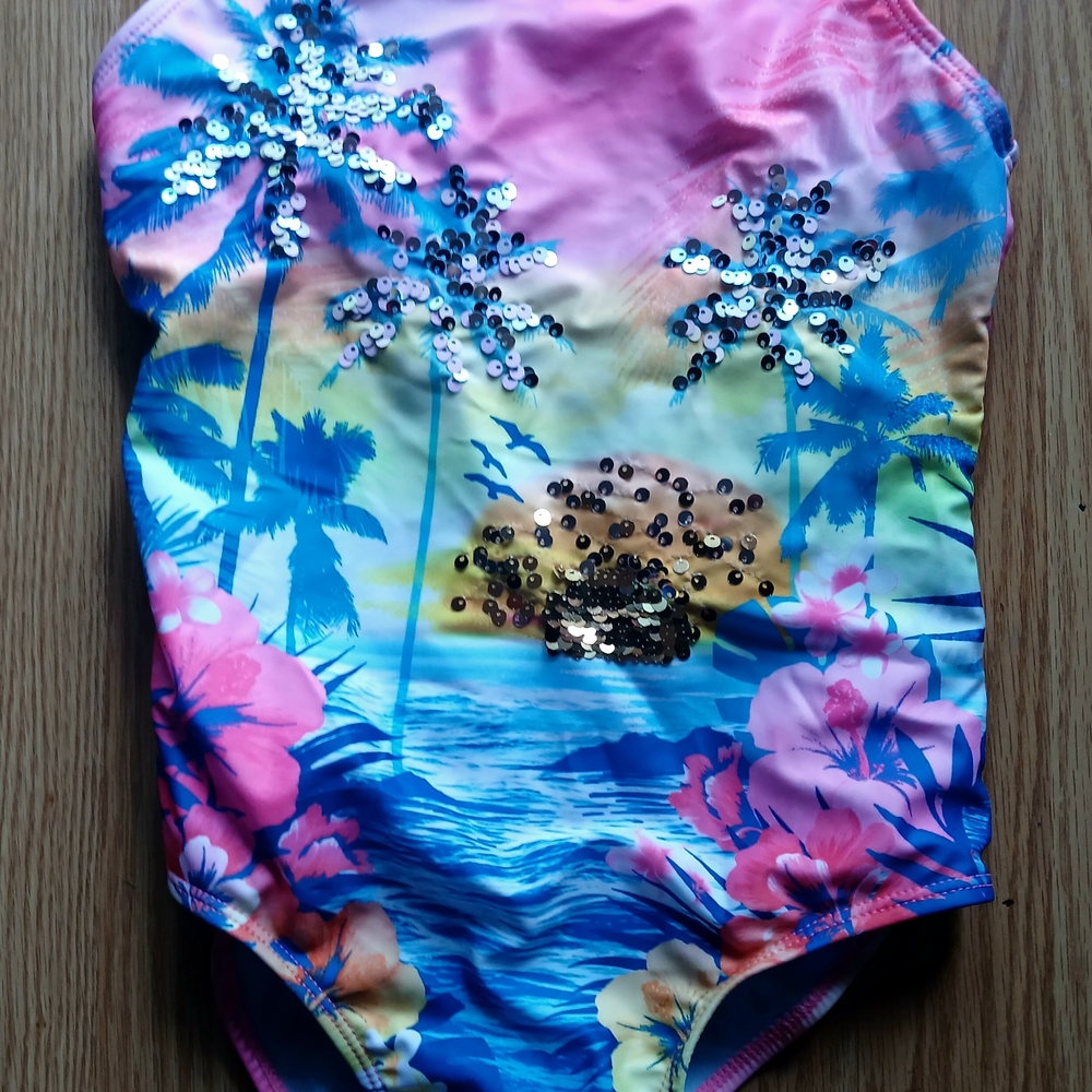 Wonder Nation Tropical Sequin Kids Swimsuit